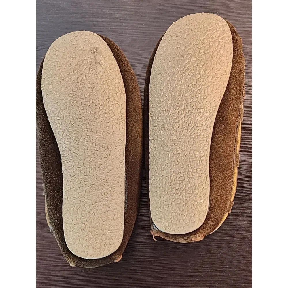 Minnetonka‎ Shoes Youth 13 Slip On Boat Moccasins Brown Leather Faux Fur 4812